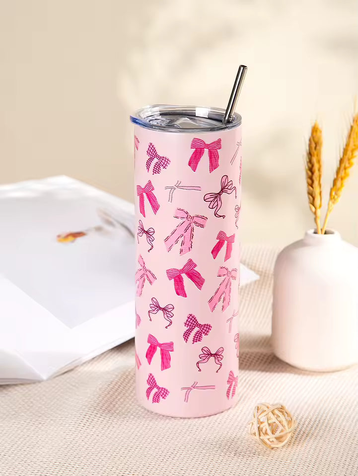 20oz Bow Insulated Tumbler – Stainless Steel Travel Mug with Straw