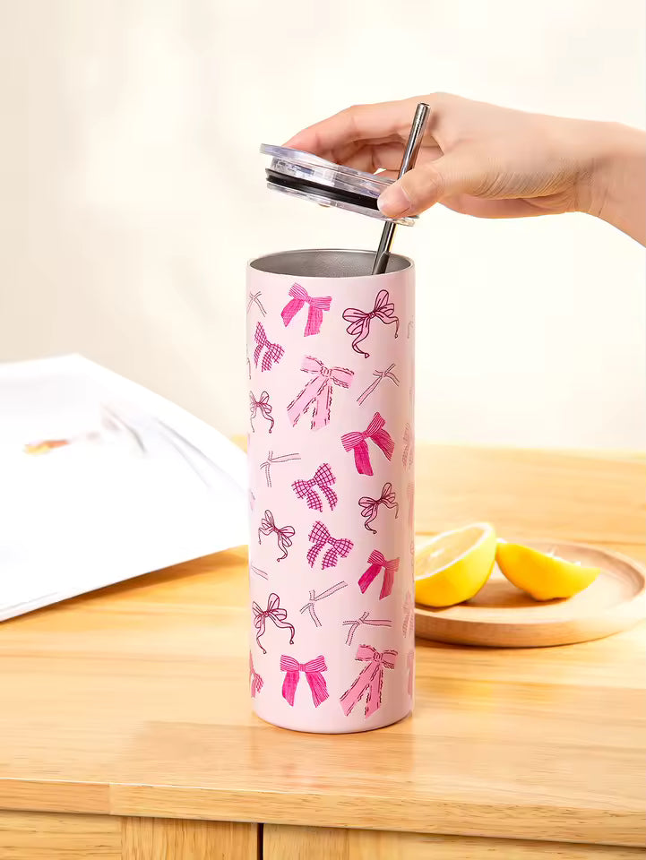 20oz Bow Insulated Tumbler – Stainless Steel Travel Mug with Straw