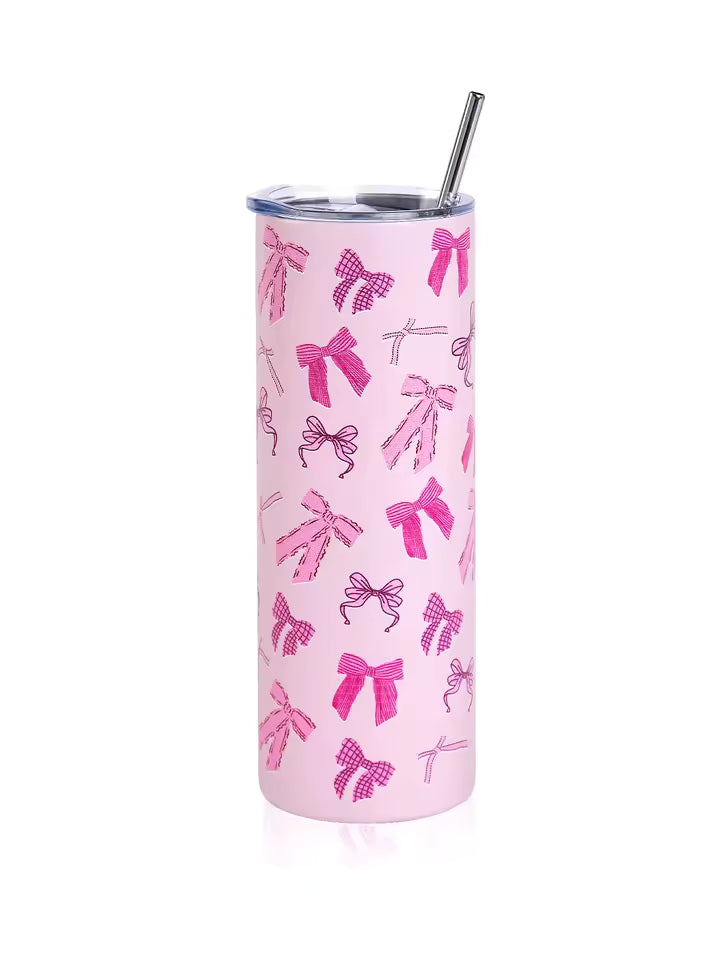 20oz Bow Insulated Tumbler – Stainless Steel Travel Mug with Straw